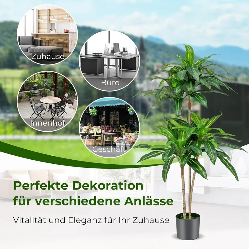 Kunstpflanze Dracena Zimmerpflanze Palme Drachenbaum Topf