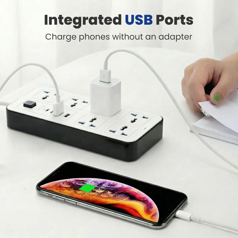 🔌 50 % RABATT ⚡ Mehrfachsteckdose mit langer Verlängerungsschnur – USB-Ports inklusive, Überspannungsschutz & kompaktes Design 📱