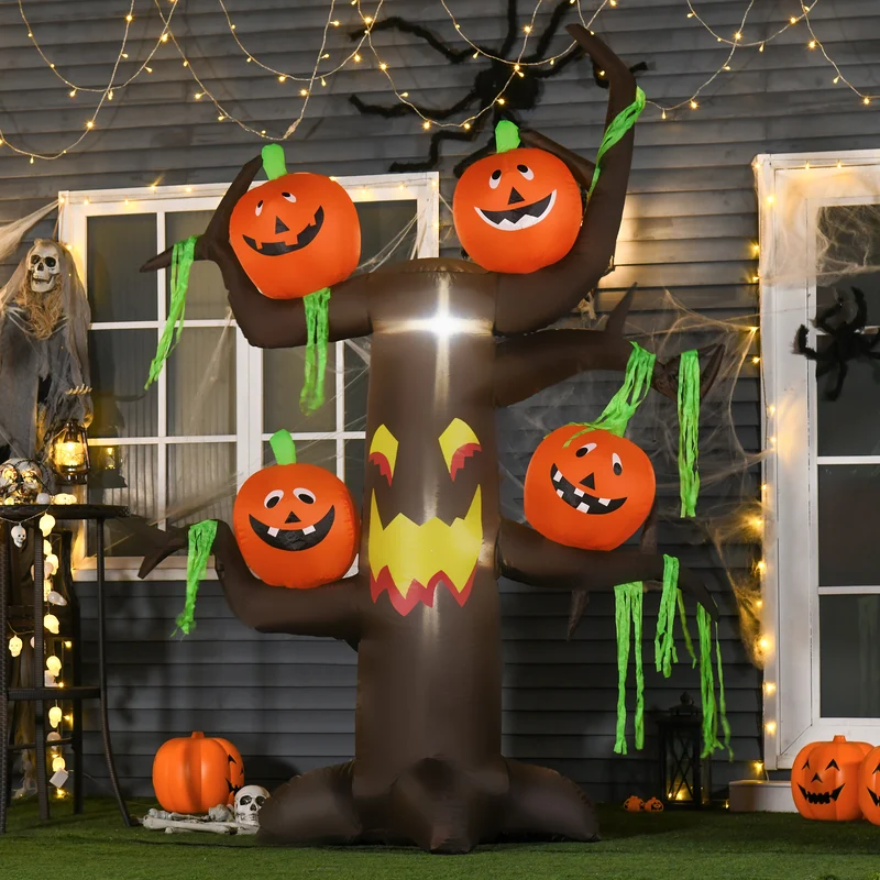 Halloween Aufblasbarer Spukbaum Kürbis Deko Figur LED Beleuchtung 240cm