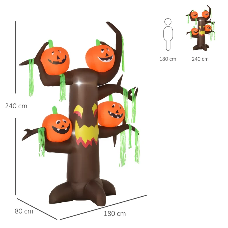 Halloween Aufblasbarer Spukbaum Kürbis Deko Figur LED Beleuchtung 240cm