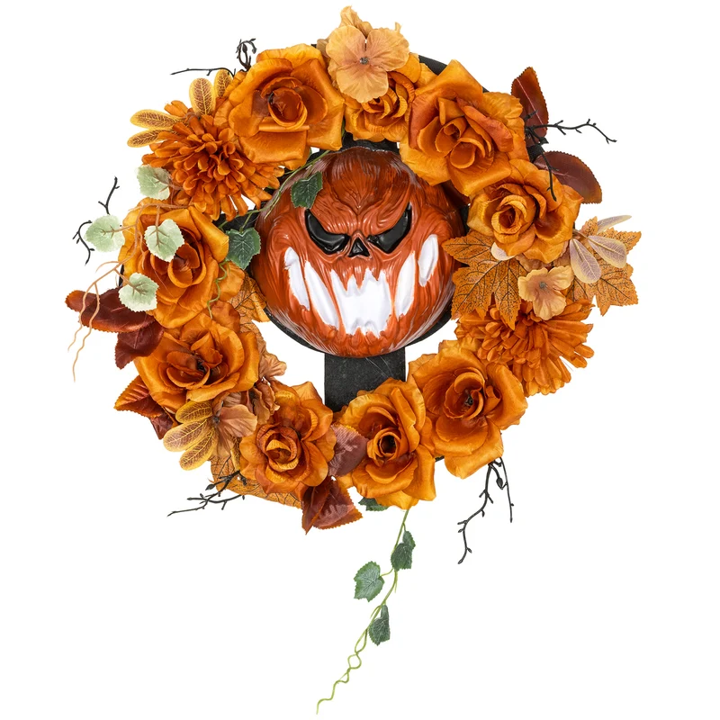 Halloween Kranz Kürbis Lichteffekte Türdeko Dekoration