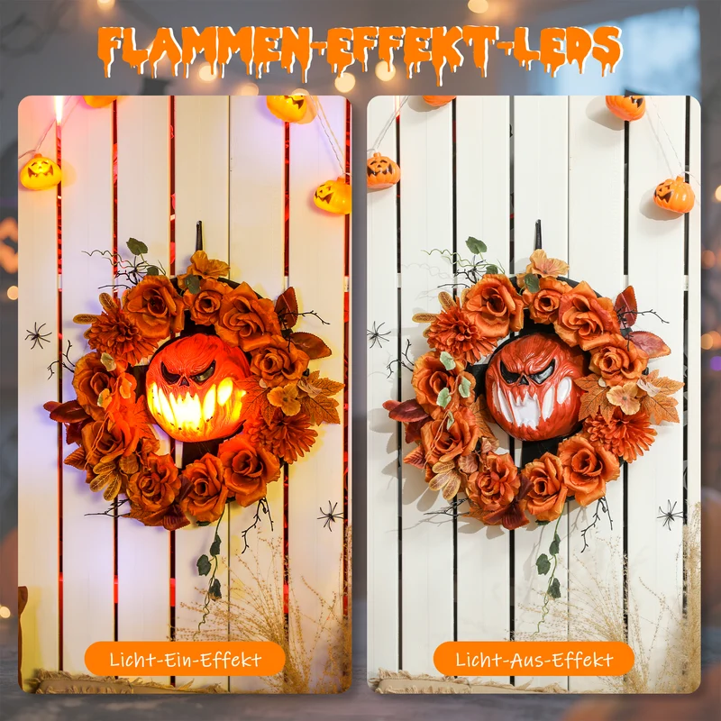 Halloween Kranz Kürbis Lichteffekte Türdeko Dekoration