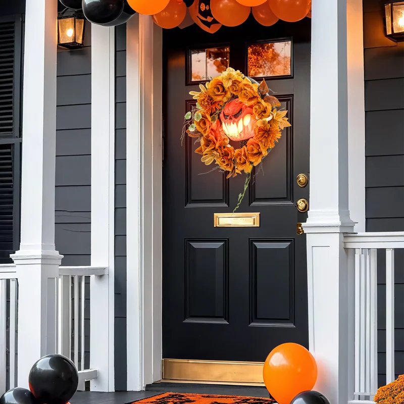 Halloween Kranz Kürbis Lichteffekte Türdeko Dekoration