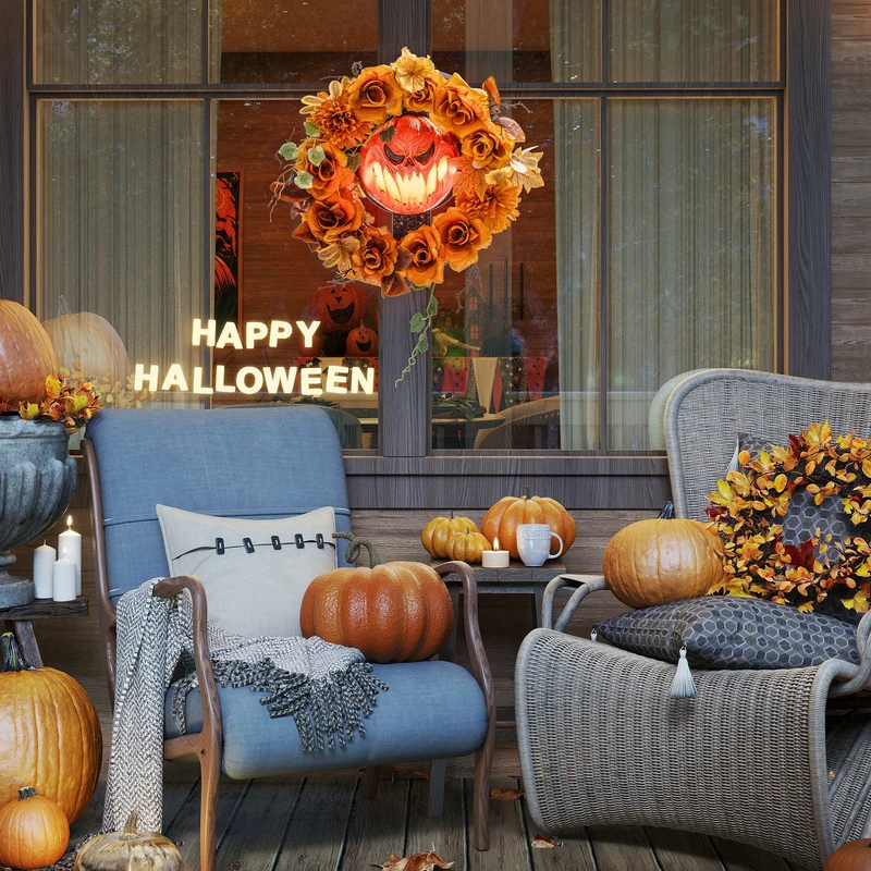 Halloween Kranz Kürbis Lichteffekte Türdeko Dekoration