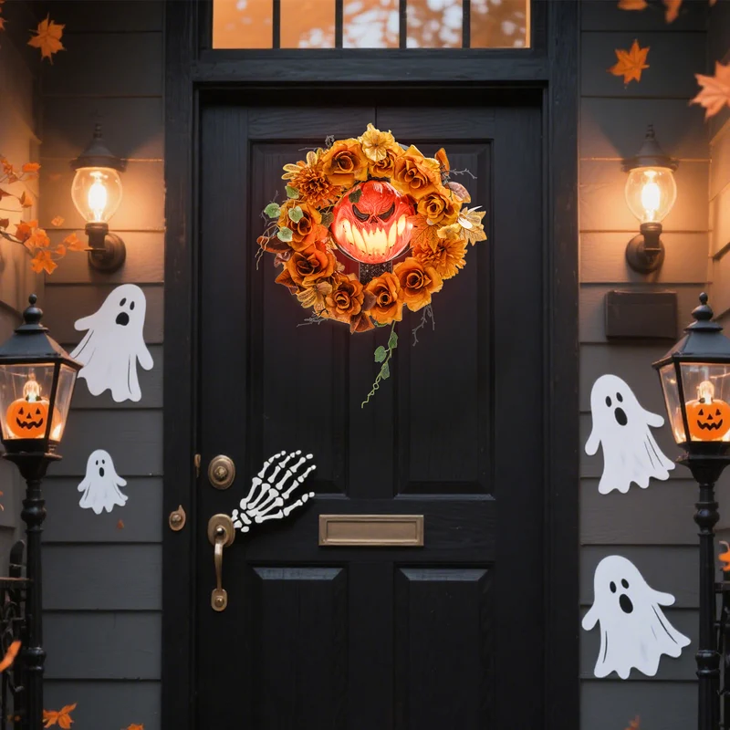 Halloween Kranz Kürbis Lichteffekte Türdeko Dekoration