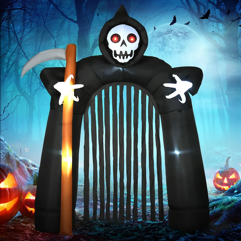 Halloween Sensenmann Torbogen Aufblasbar Gartendeko LED 285cm