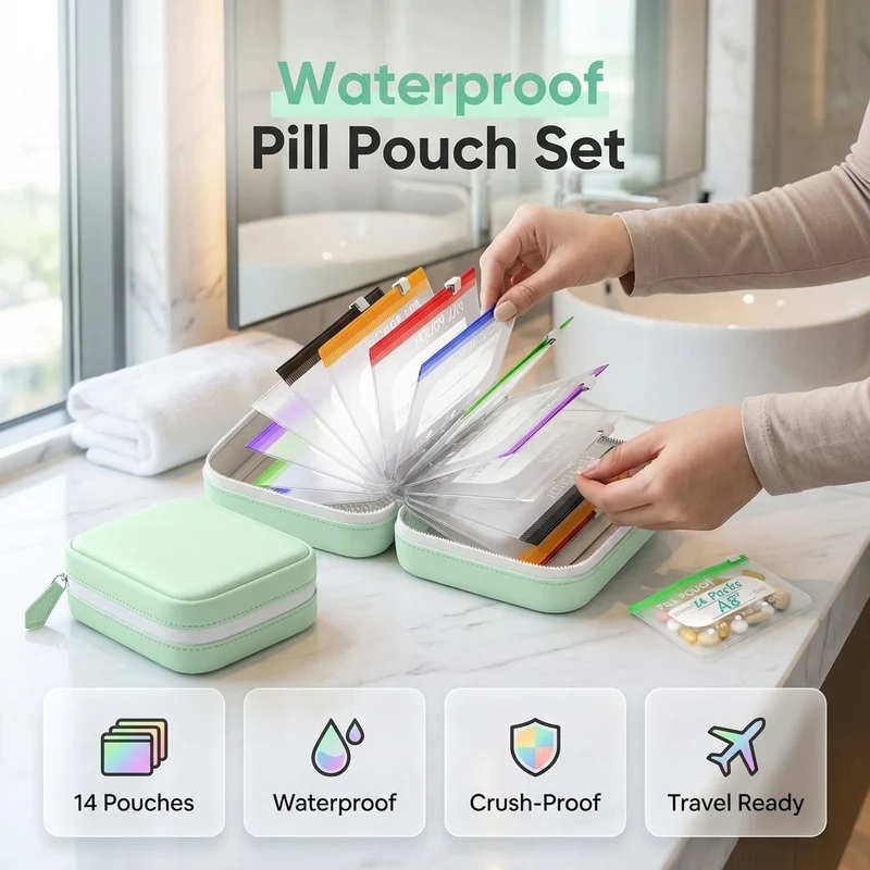 🥳2026 HEISSVERKAUF🥳💞50K+ VERKAUFT!💊🧳 50% RABATT! A8 Wasserdichtes Pillen-Beutel-Set – 14 farbcodierte Beutel, wasserdichte & bruchsichere Hülle. Für 7–14 Tage Medikamente – perfekt für Reisen & den Alltag! 🗓️✨