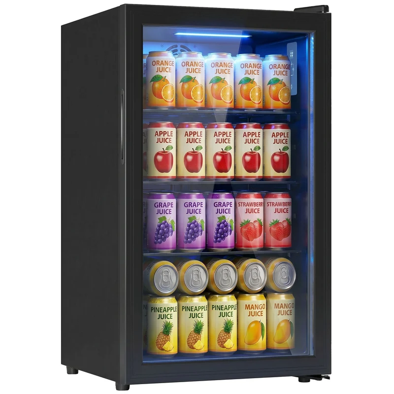 Compact 2.1 Cu.Ft Beverage Refrigerator with Glass Door and LED Light, Black