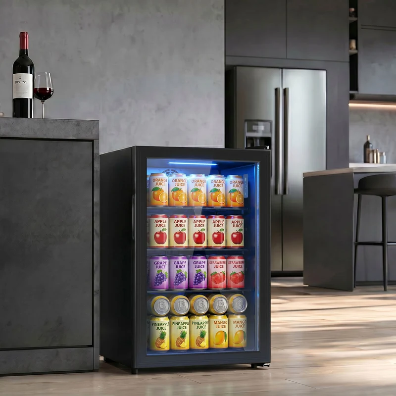 Compact 2.1 Cu.Ft Beverage Refrigerator with Glass Door and LED Light, Black
