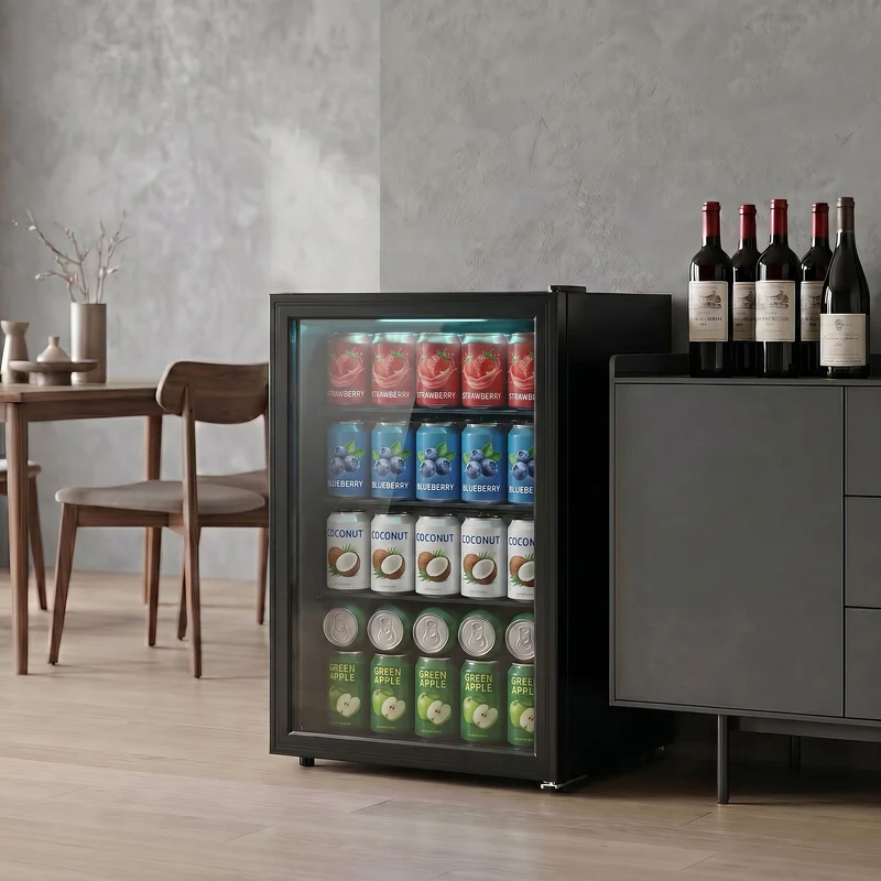 Compact 2.1 Cu.Ft Beverage Refrigerator with Glass Door and LED Light, Black
