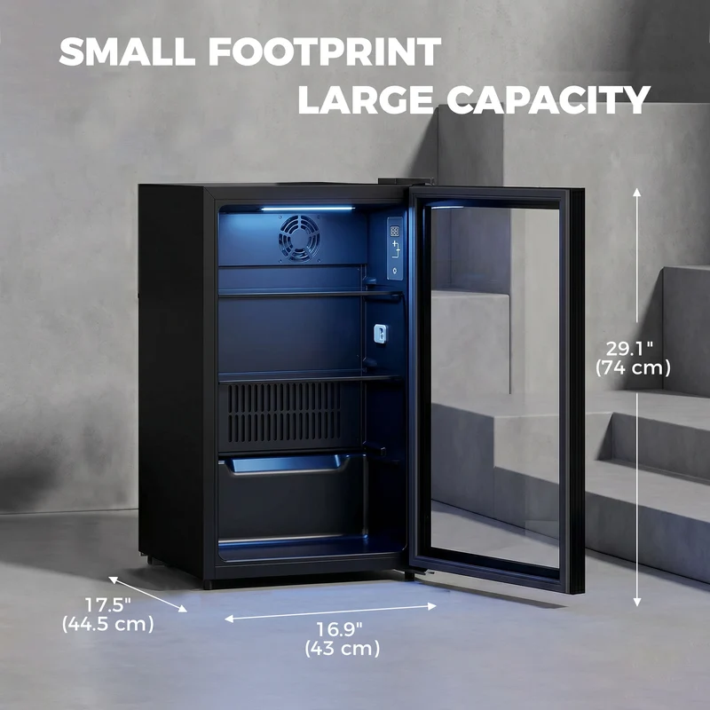 Compact 2.1 Cu.Ft Beverage Refrigerator with Glass Door and LED Light, Black