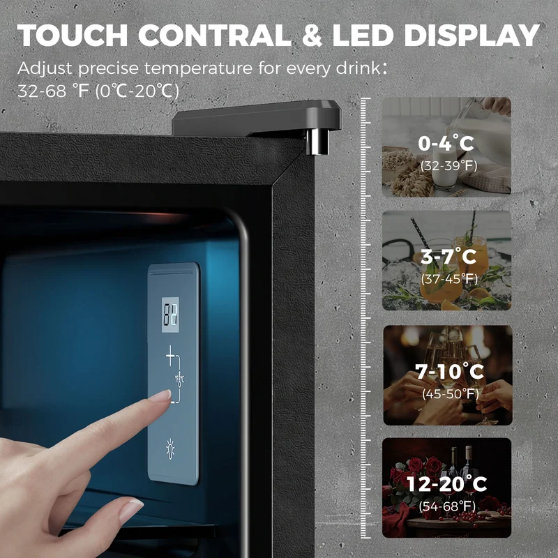 Compact 2.1 Cu.Ft Beverage Refrigerator with Glass Door and LED Light, Black