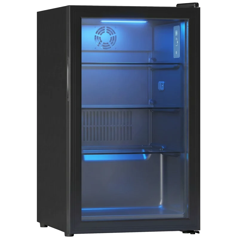 Compact 2.1 Cu.Ft Beverage Refrigerator with Glass Door and LED Light, Black