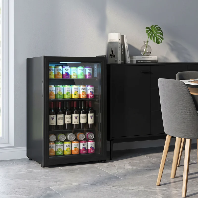 3.2 Cu.Ft Beverage Refrigerator with Glass Door for Soda & Beer, Black