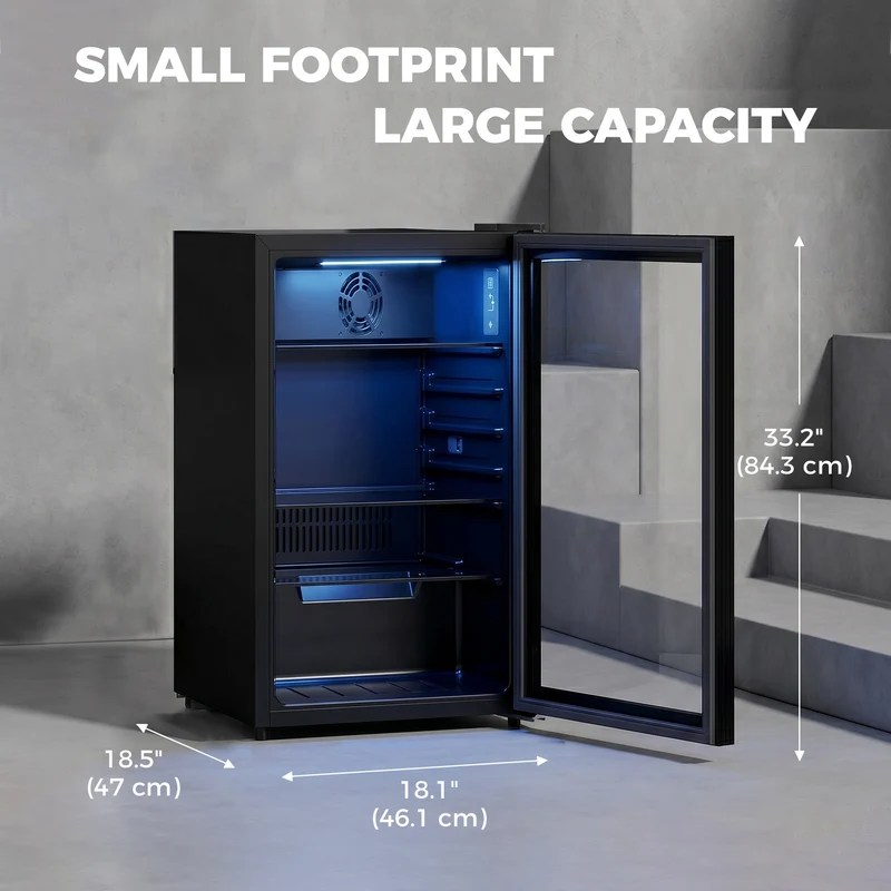 3.2 Cu.Ft Beverage Refrigerator with Glass Door for Soda & Beer, Black