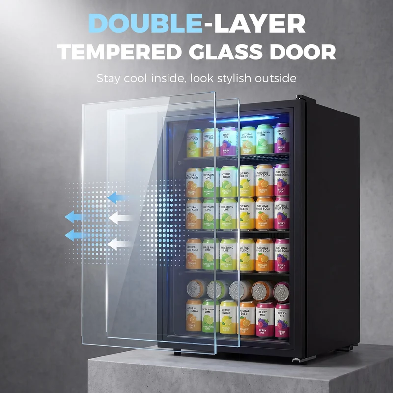 3.2 Cu.Ft Beverage Refrigerator with Glass Door for Soda & Beer, Black