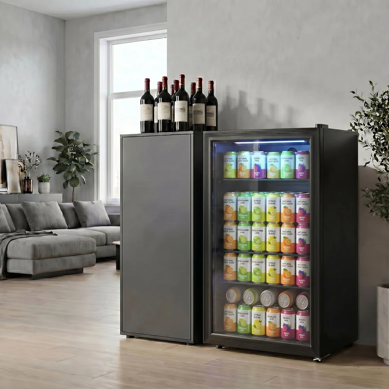 3.2 Cu.Ft Beverage Refrigerator with Glass Door for Soda & Beer, Black