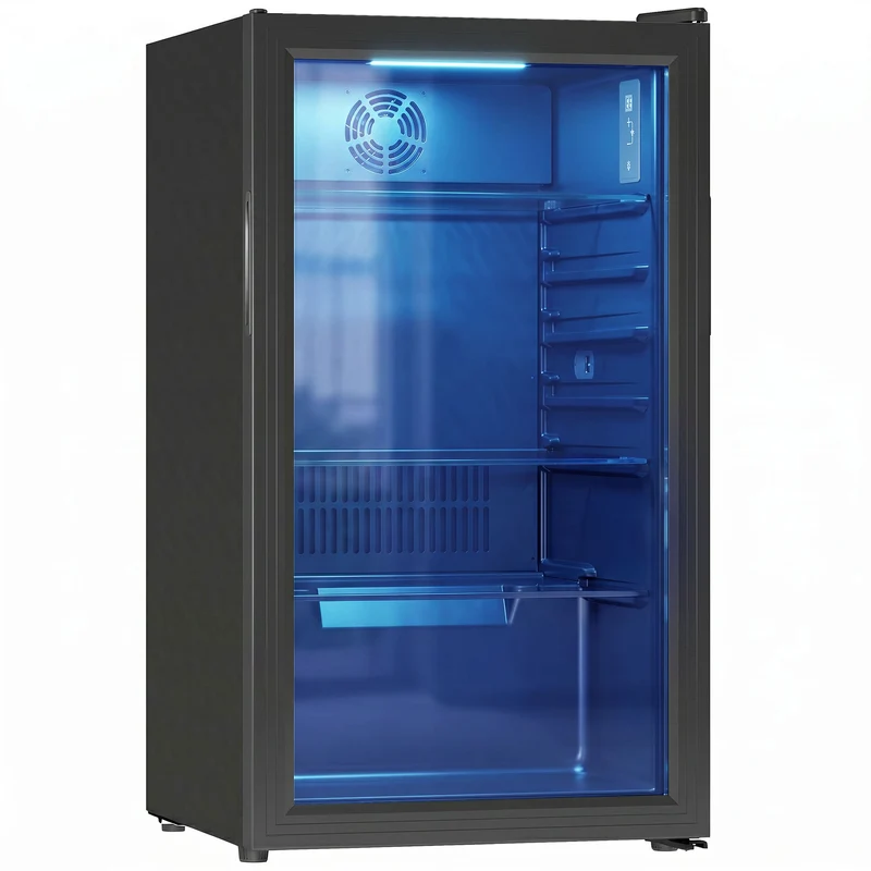 3.2 Cu.Ft Beverage Refrigerator with Glass Door for Soda & Beer, Black