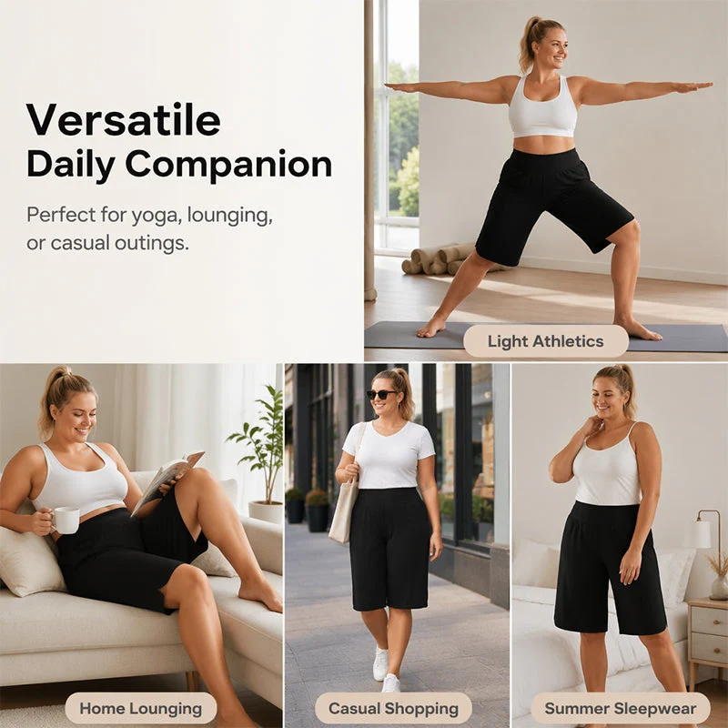 📢📢40% RABATT !!⏰Damen Lässige Weite-Bein Knielange Shorts