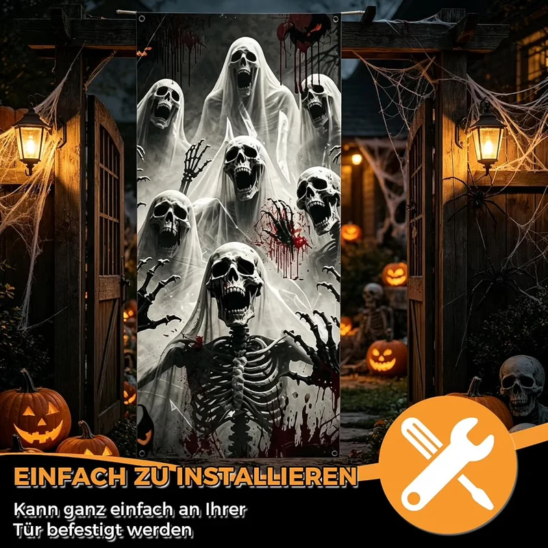 Halloween Türbanner Dekoration Skelettmotiv Geistermotiv Outdoor Deko