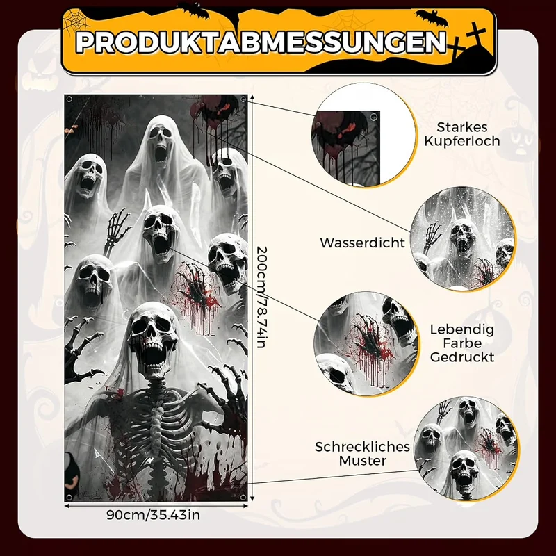 Halloween Türbanner Dekoration Skelettmotiv Geistermotiv Outdoor Deko