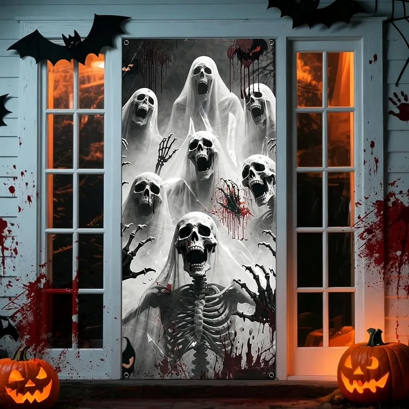 Halloween Türbanner Dekoration Skelettmotiv Geistermotiv Outdoor Deko