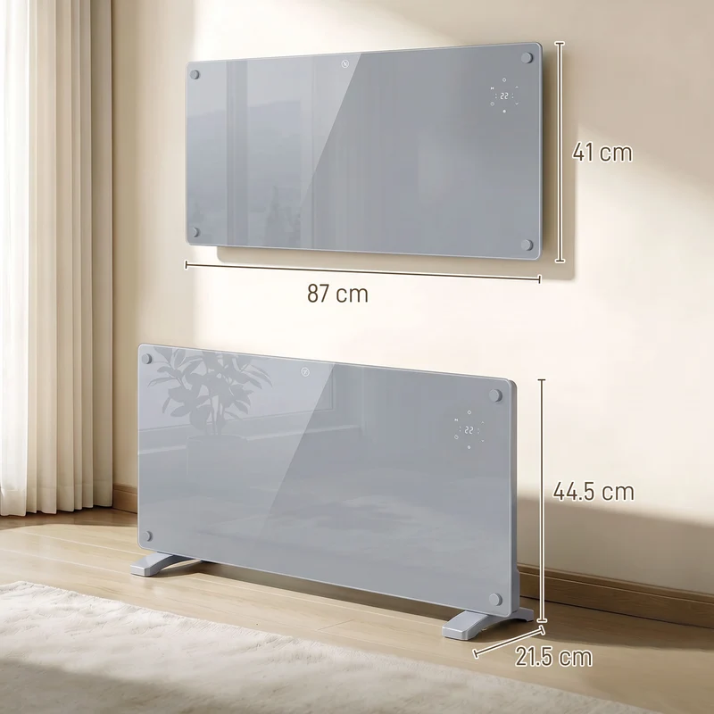 2000W Smart Panel Heater with WiFi and Timer, Wall Mount or Freestanding, Grey