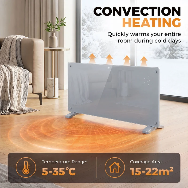 2000W Smart Panel Heater with WiFi and Timer, Wall Mount or Freestanding, Grey