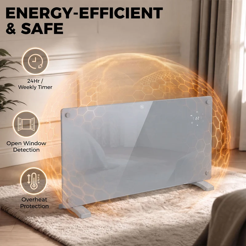 2000W Smart Panel Heater with WiFi and Timer, Wall Mount or Freestanding, Grey