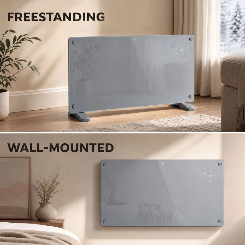 2000W Smart Panel Heater with WiFi and Timer, Wall Mount or Freestanding, Grey
