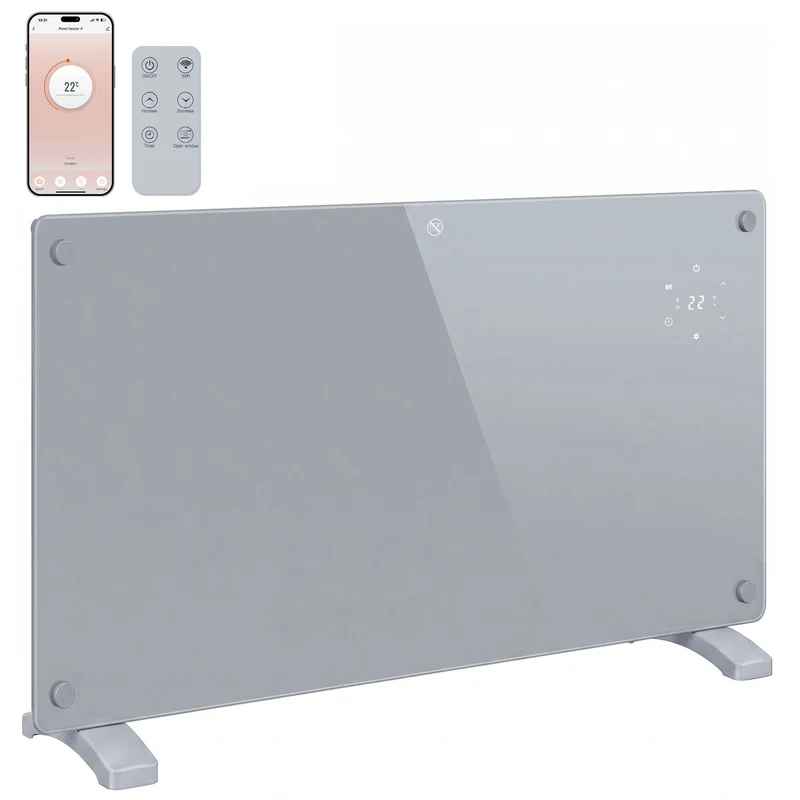 1500W Smart Panel Heater Wall or Freestanding with WiFi, Weekly Timer, Grey