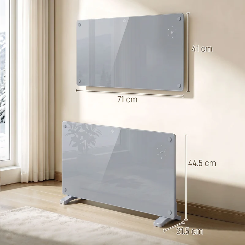 1500W Smart Panel Heater Wall or Freestanding with WiFi, Weekly Timer, Grey