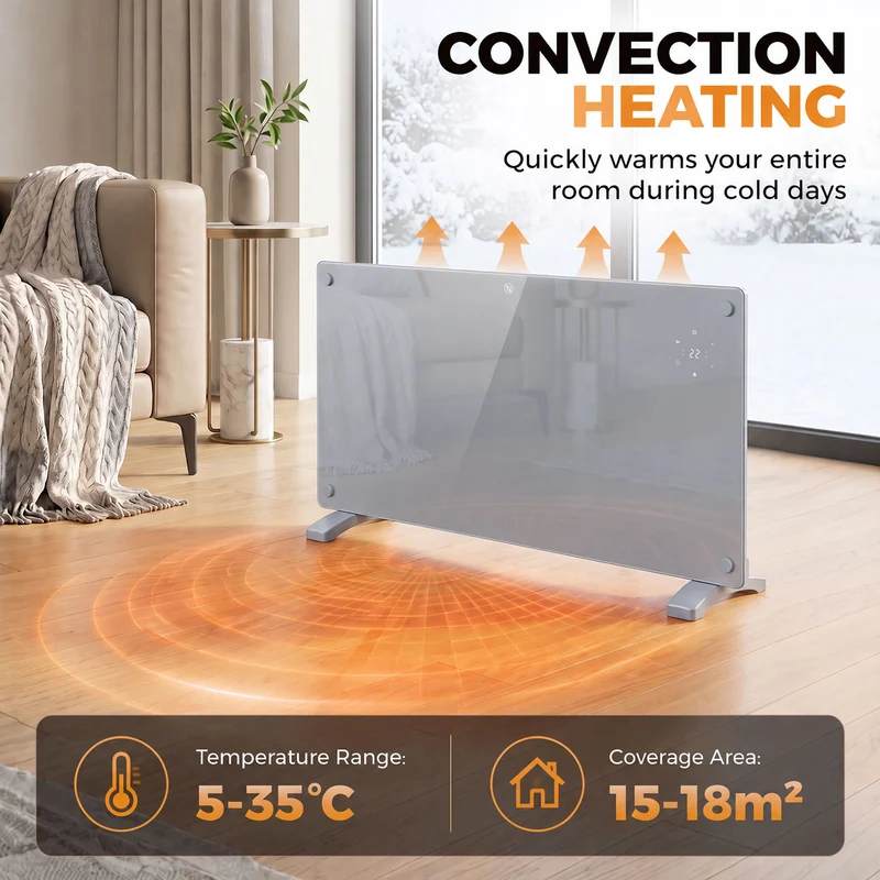 1500W Smart Panel Heater Wall or Freestanding with WiFi, Weekly Timer, Grey