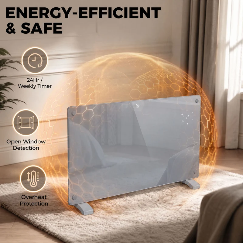1500W Smart Panel Heater Wall or Freestanding with WiFi, Weekly Timer, Grey