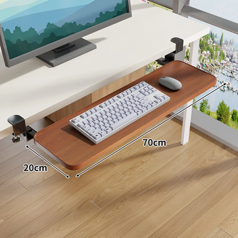 Unter-Desk Herausziehbare Tastaturablage mit Klemmbefestigung und ergonomischer Holzplatte