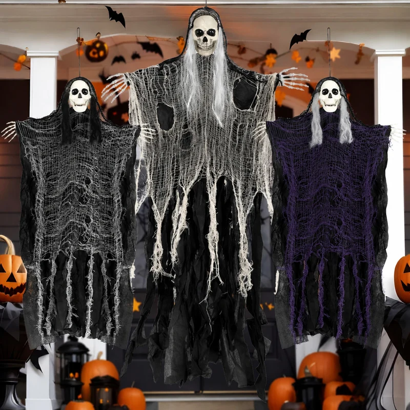 Halloween Skelett Geist 3er Set Geister Deko Gruselig Dekoration