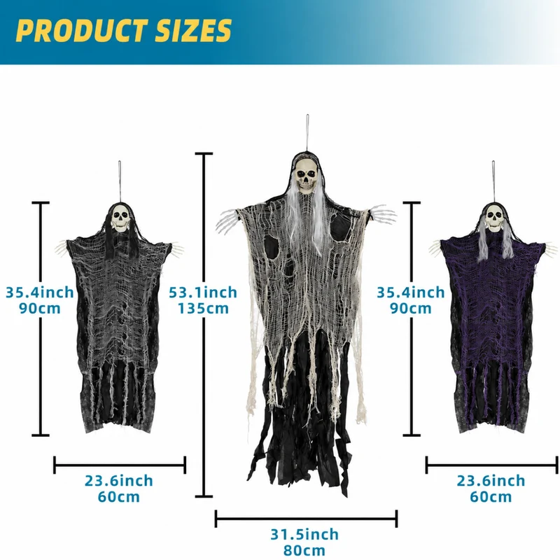 Halloween Skelett Geist 3er Set Geister Deko Gruselig Dekoration