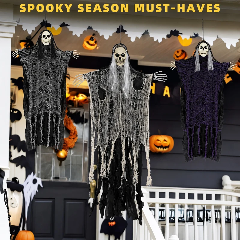 Halloween Skelett Geist 3er Set Geister Deko Gruselig Dekoration