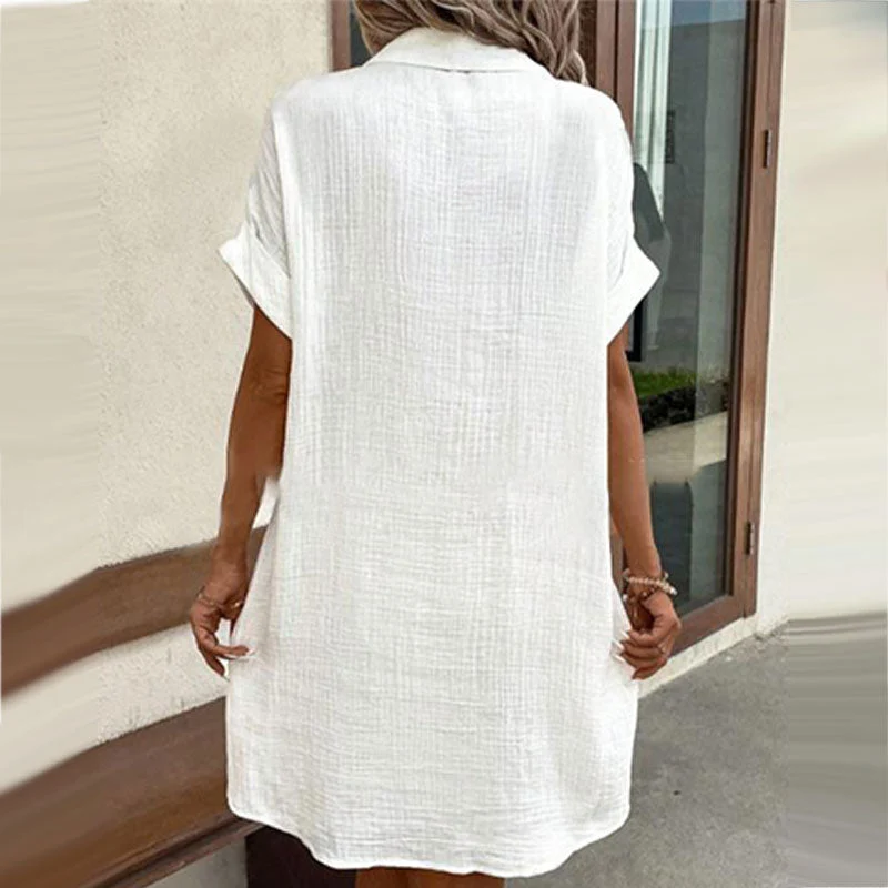 👗 50% RABATT! ☀️ Damen-Freizeitkleidhemd – Kurze Ärmel, Knöpfe & Tasche – Leicht & lässig – perfekt für Sommer, Strand oder Alltag 🌿🌸✨