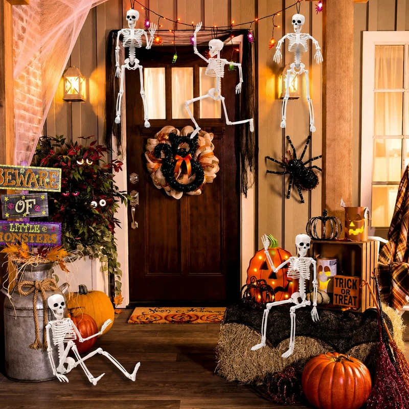 Halloween Skelett 5 Figuren Spinnen Dekoration Spinnennetz Deko