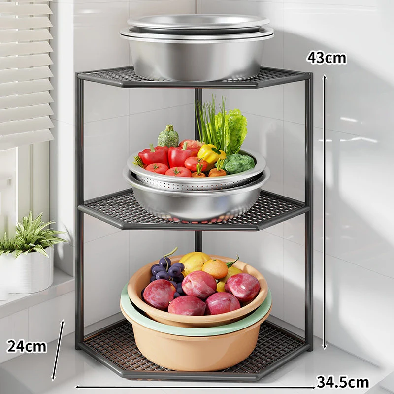 Ecken Drei-Ebenen Metall Mesh Küchentresen Organizer