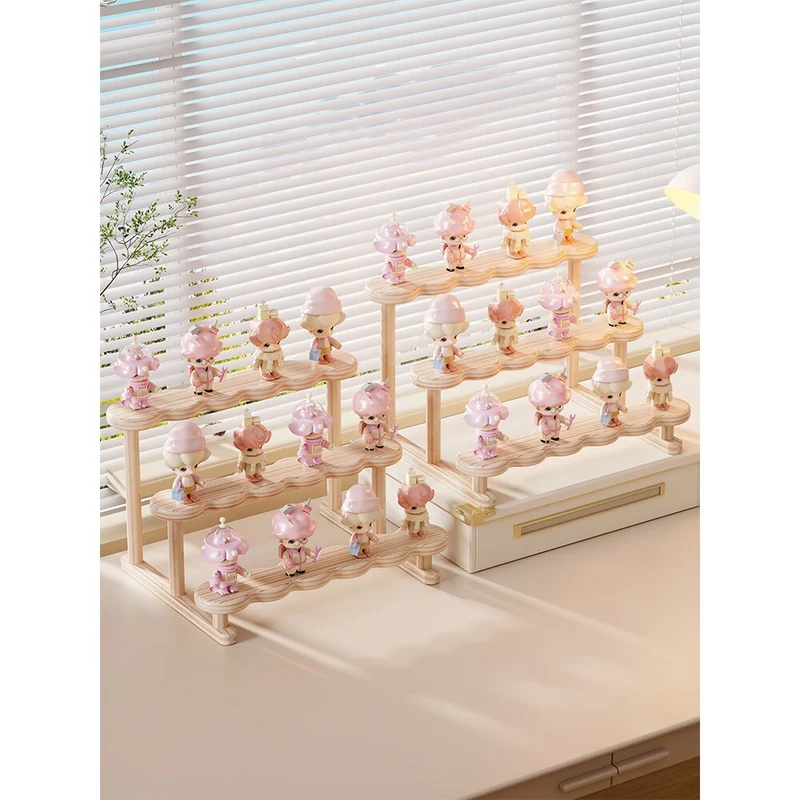 Zwei-Stufen Wavy Holz Displayständer für Mini-Figuren und Sammlerstücke