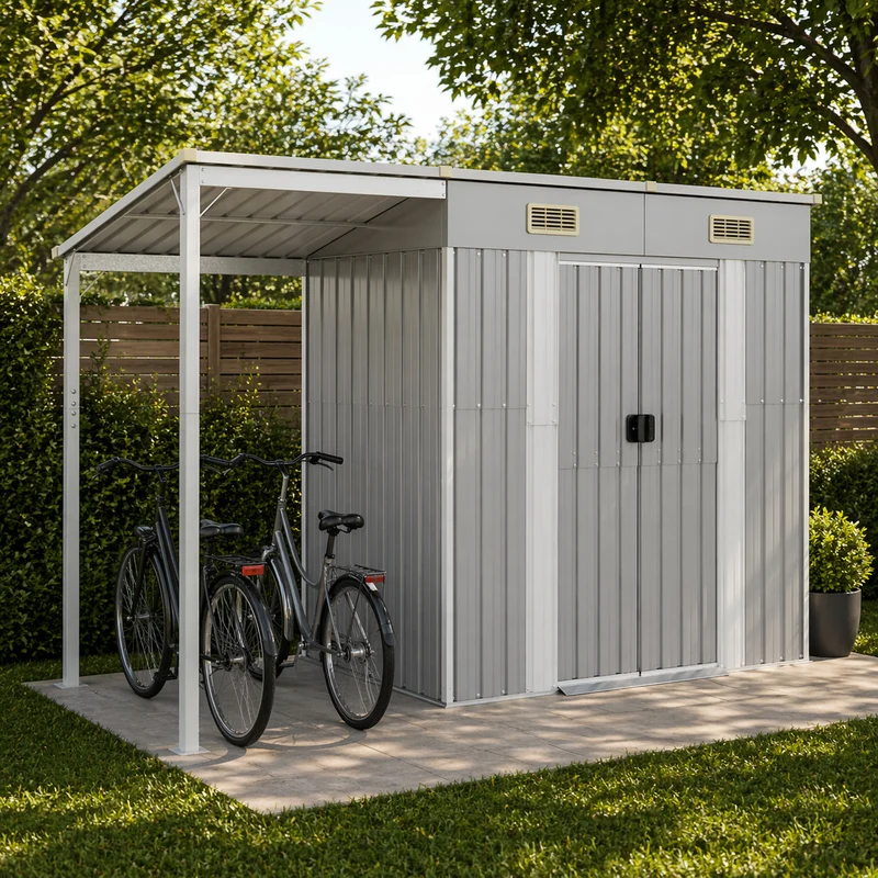 Gerätehaus Metall Schleppdach 277x107x181cm Geräteschuppen Stahl