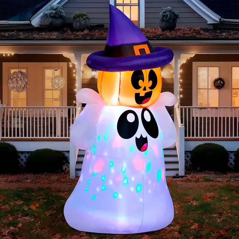Halloween 1,5 Aufblasbarer LED Kürbisgeist Außendekoration Deko