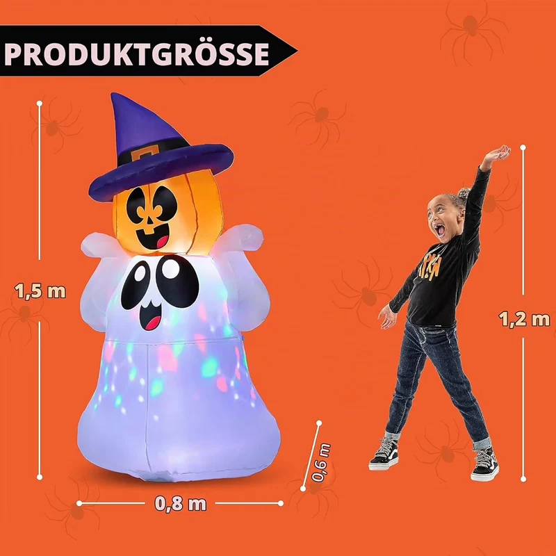 Halloween 1,5 Aufblasbarer LED Kürbisgeist Außendekoration Deko
