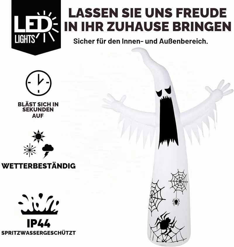 Halloween 3,6m Aufblasbarer Geist Außendekoration Beleuchtung 3-Farbig
