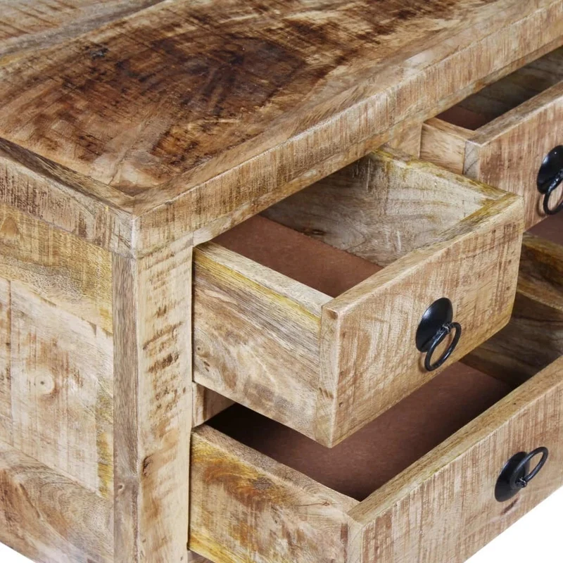 Antik Couchtisch Mangoholz 70x70x40cm Beistelltisch Bewegbar