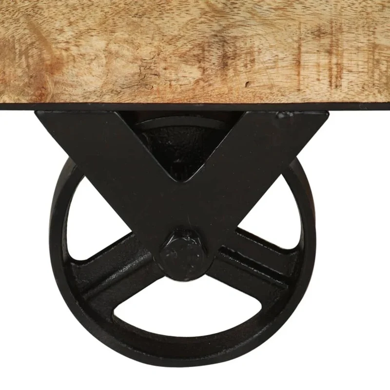 Antik Couchtisch Mangoholz 70x70x40cm Beistelltisch Bewegbar