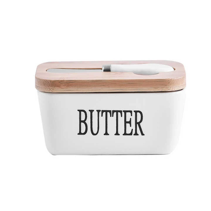 Skanto Skanto | Rechteckige Keramik-Butterdose, versiegelter Aufbewahrungsbehälter, Western-Käsetopf, Butterdose zur Aufbewahrung für Restaurants 15x8,5 cm