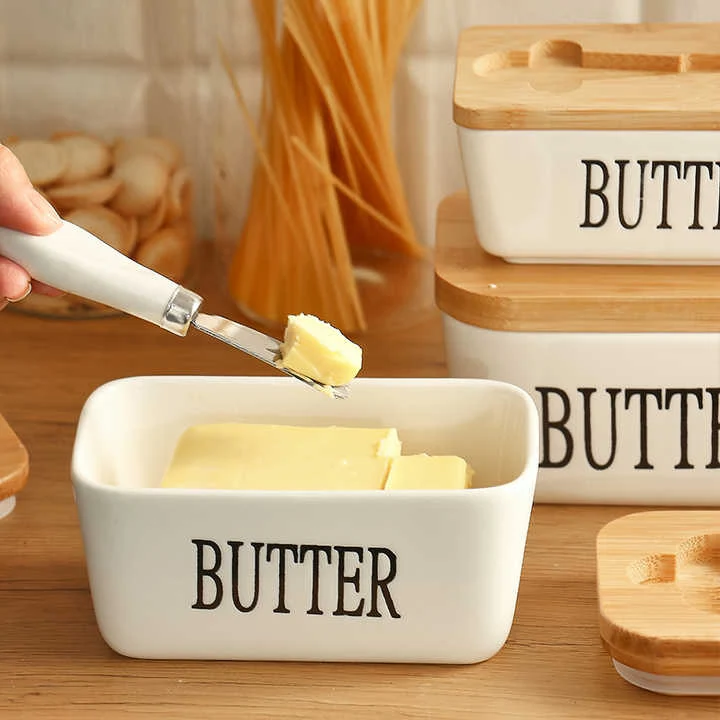 Skanto Skanto | Rechteckige Keramik-Butterdose, versiegelter Aufbewahrungsbehälter, Western-Käsetopf, Butterdose zur Aufbewahrung für Restaurants 15x8,5 cm